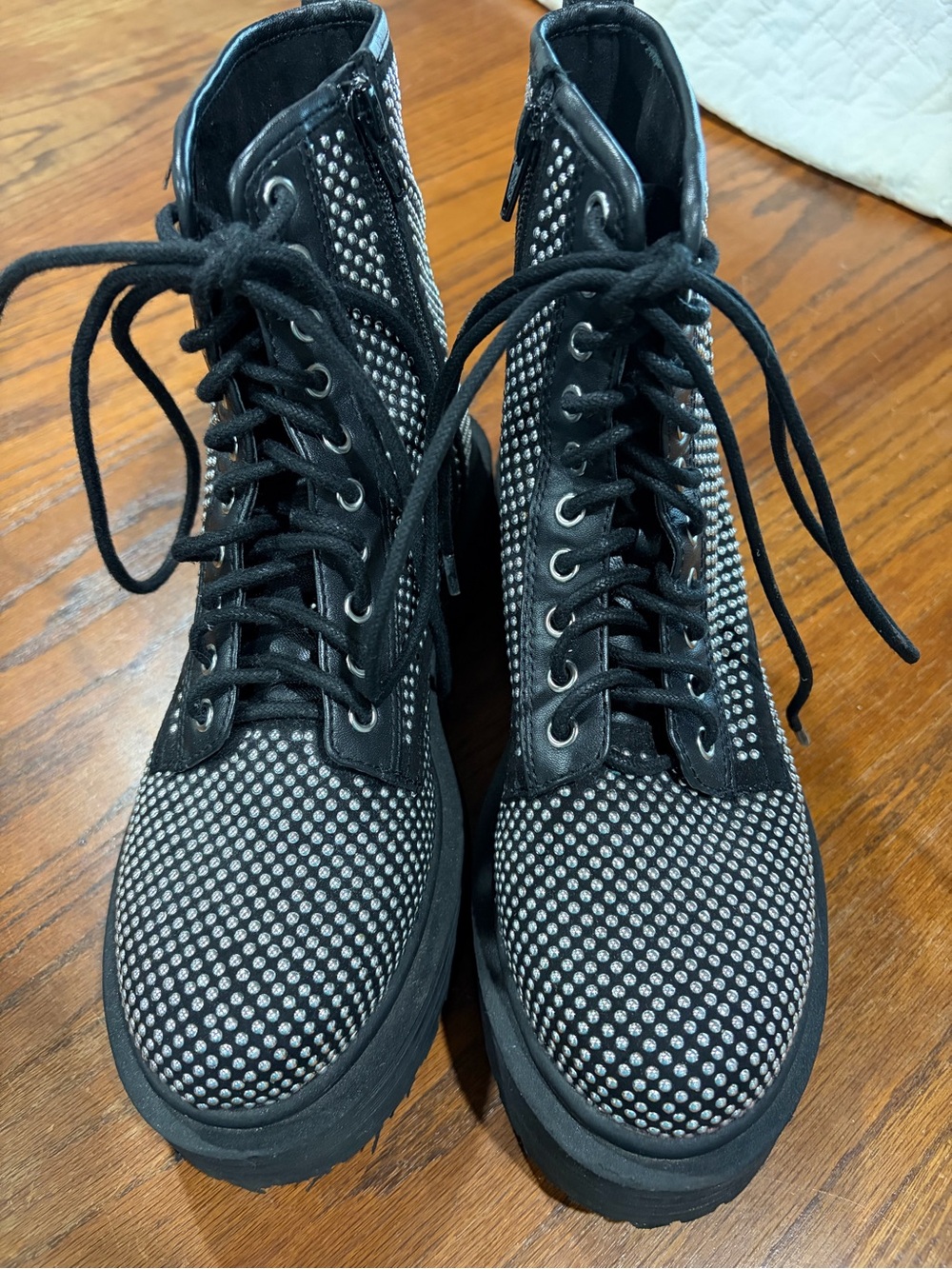 Gianni Bini Non-Stop Studded Black Lace-Up Women's Combat Boots